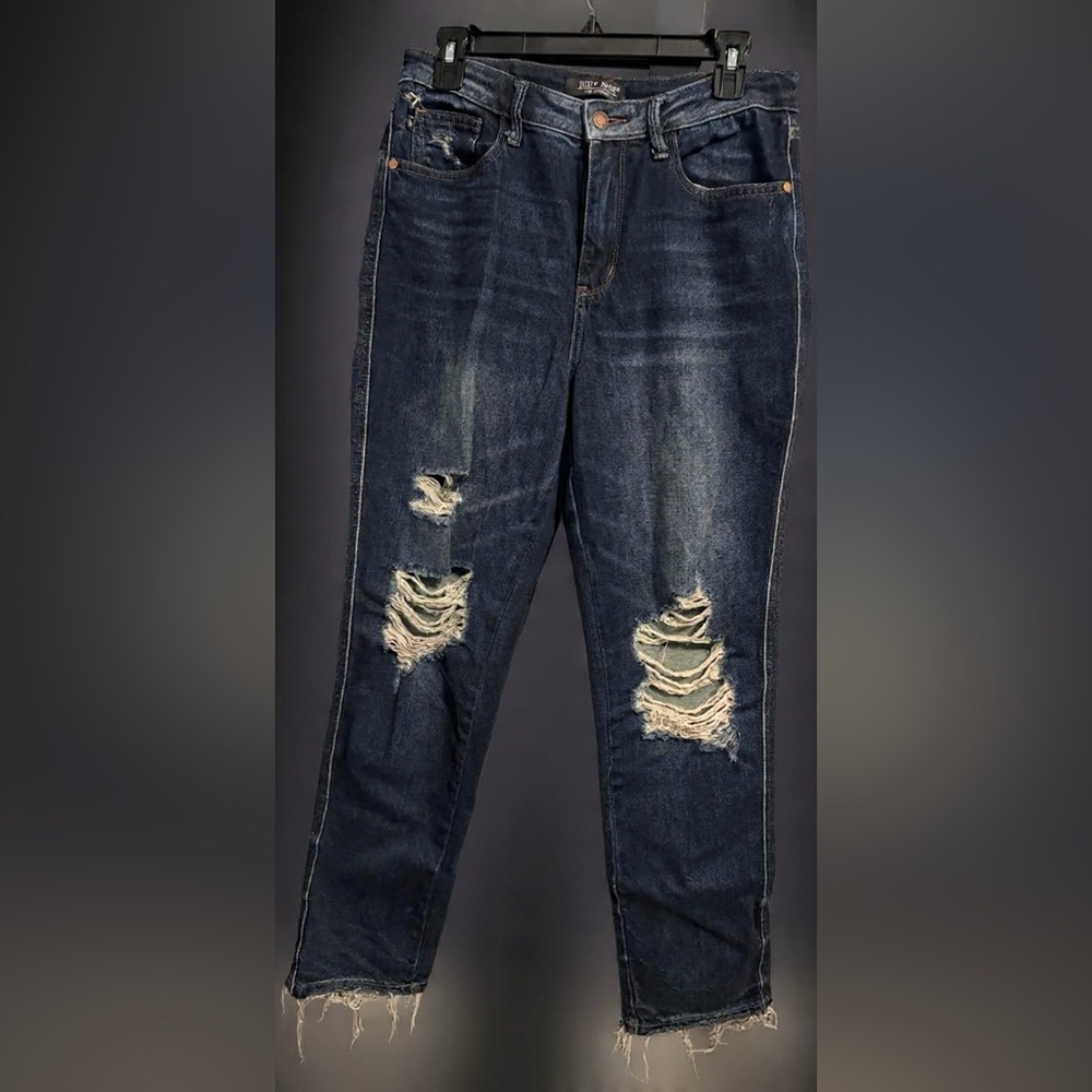 Judy Blue- Full Size High Waist Rigid Magic Heavy Destroy Straight Jeans- 7/28 - Picture 2 of 7